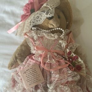 Barely People Mon Cheri Victorian Teddy Bear with Pink Lace Dress and Hat